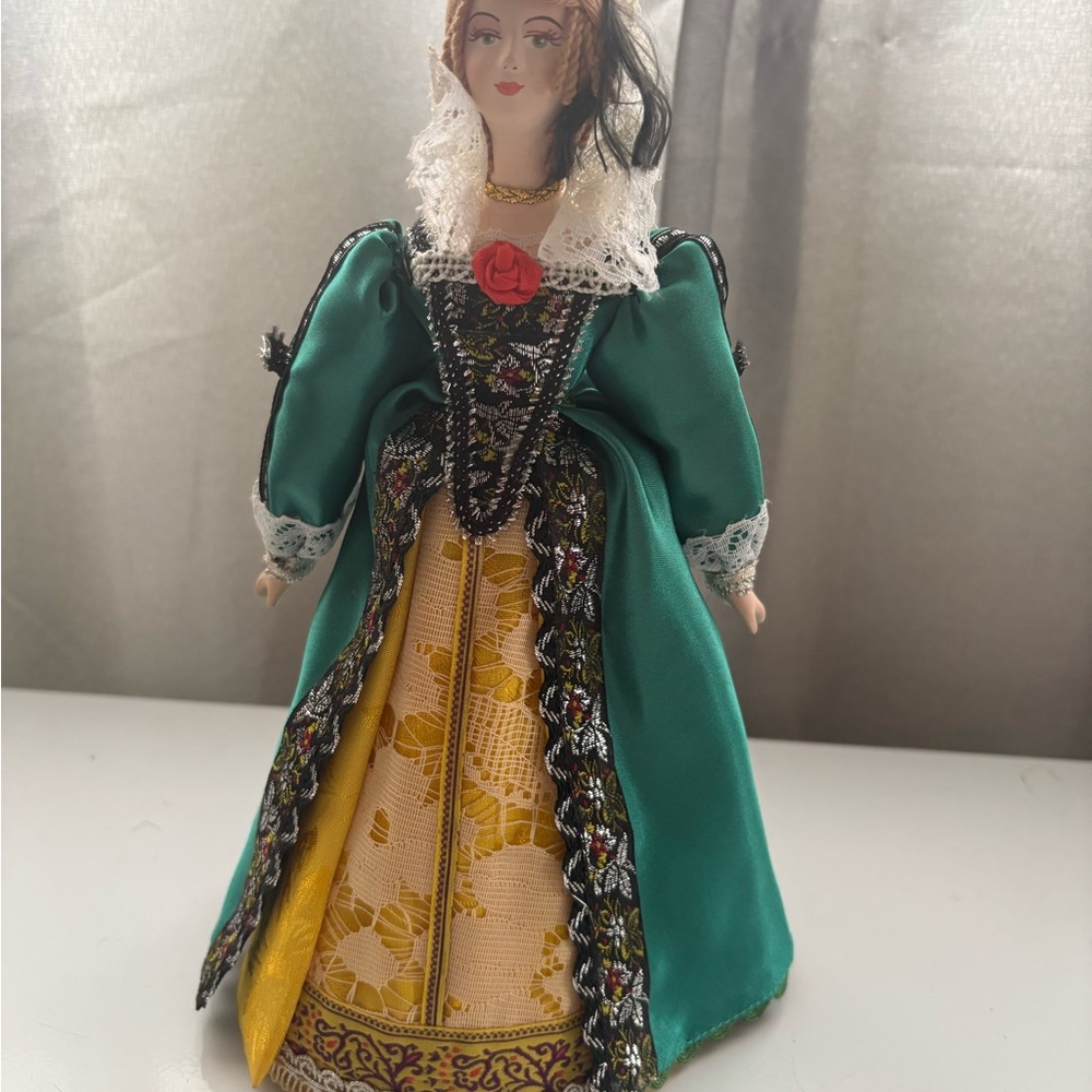 Vintage Style Green and Yellow Decorative Doll